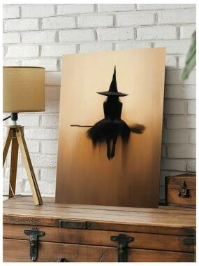 Canvas Print Witch on Broomstick Gothic Charm Mystical Atmosphere Dark Academia